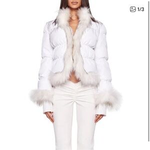 I.AM.GIA WHITE FAUX FUR PUFFER COAT SIZE SMALL